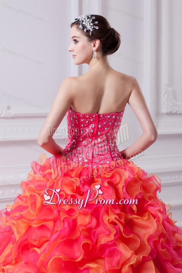 2014 Spring Puffy Multi-color Strapless Beading Quinceanera Dress with Ruffles