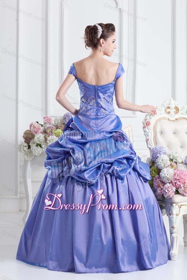 Blue Off The Shoulder Pick-ups Purple Quinceanera Dress with Beading