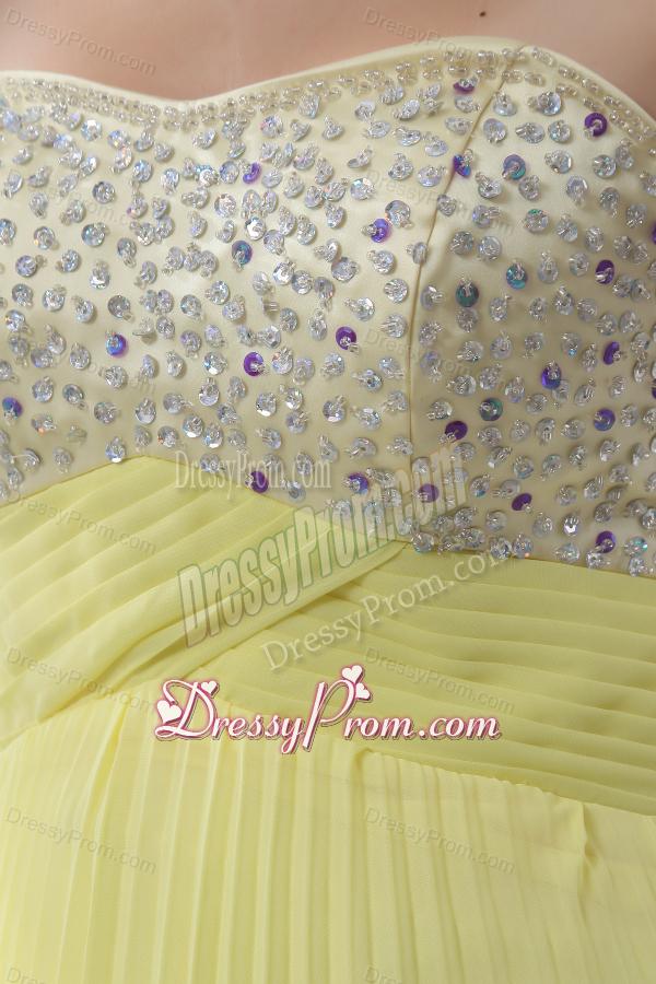 Empire Beading Sweetheart Beading Pleats Yellow Prom Dress