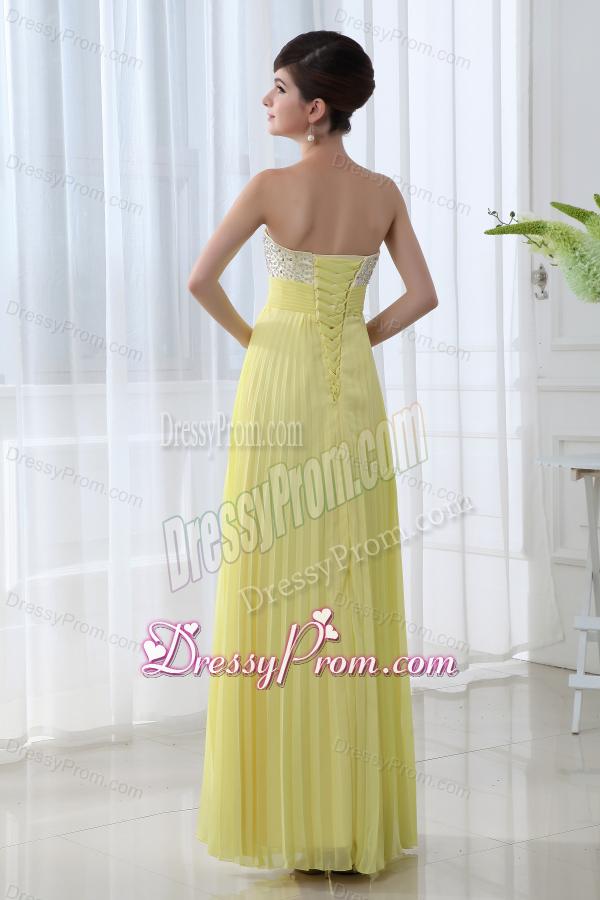 Empire Beading Sweetheart Beading Pleats Yellow Prom Dress