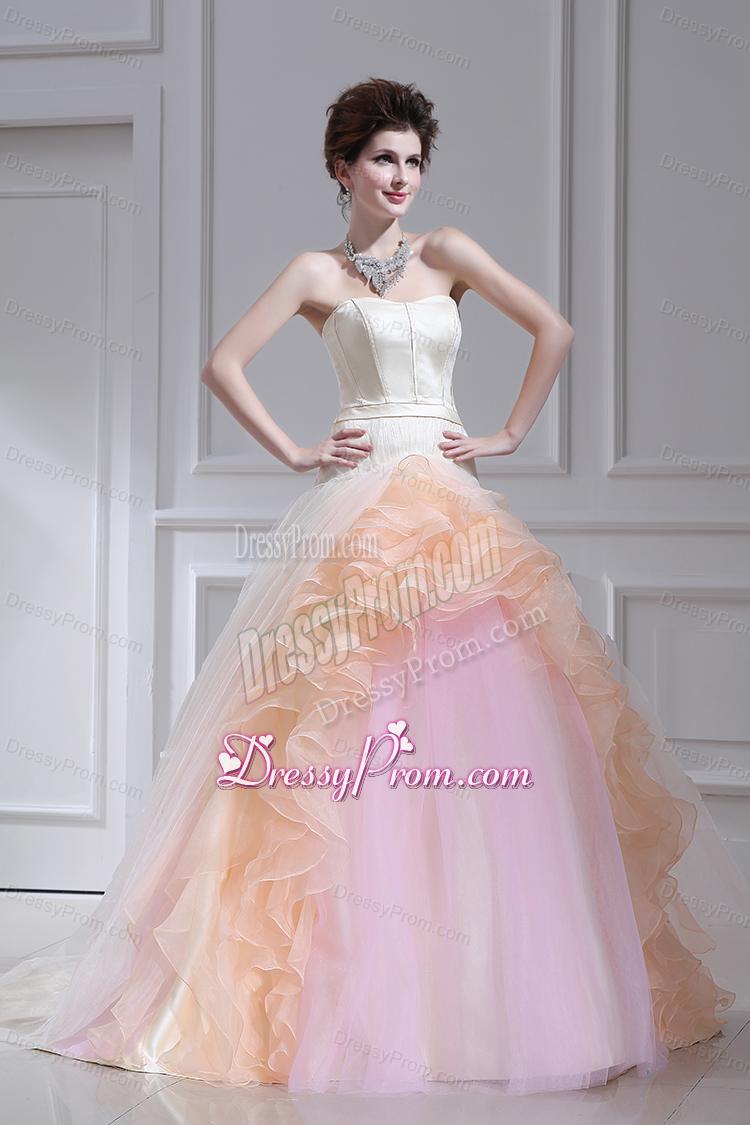 Multi-color Ball Gown Strapless Ruffles Court Train Quinceanera Dress