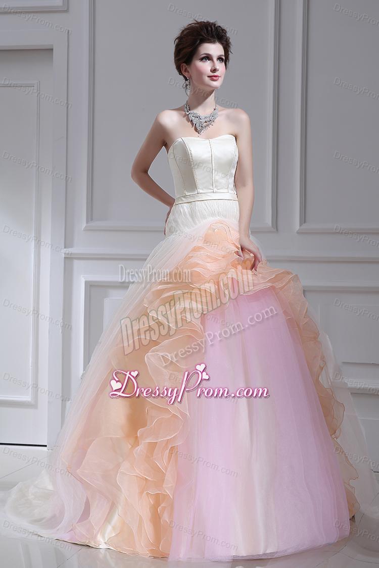 Multi-color Ball Gown Strapless Ruffles Court Train Quinceanera Dress