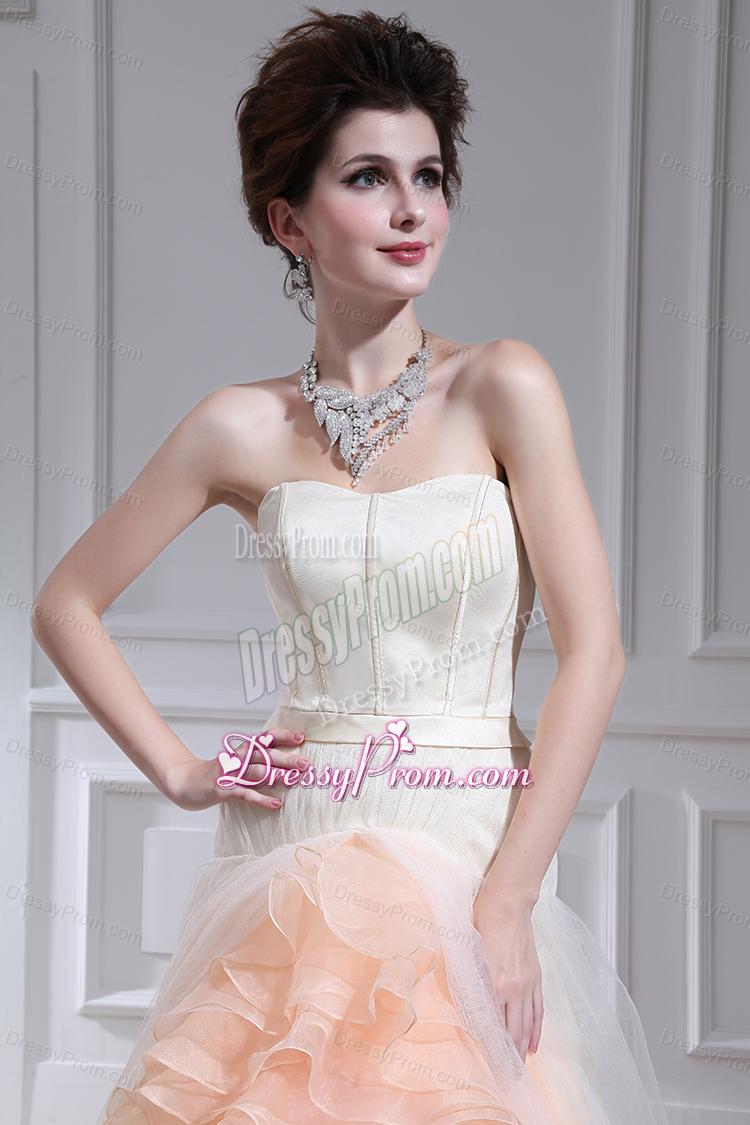 Multi-color Ball Gown Strapless Ruffles Court Train Quinceanera Dress