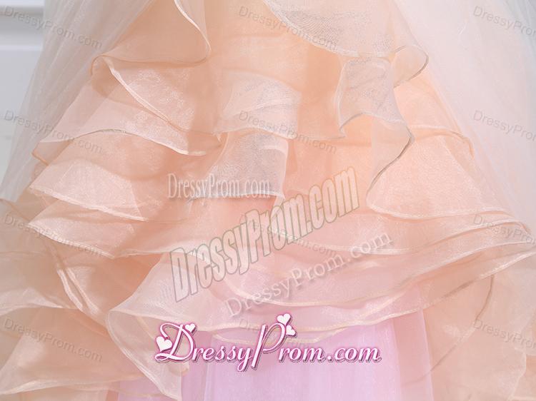 Multi-color Ball Gown Strapless Ruffles Court Train Quinceanera Dress