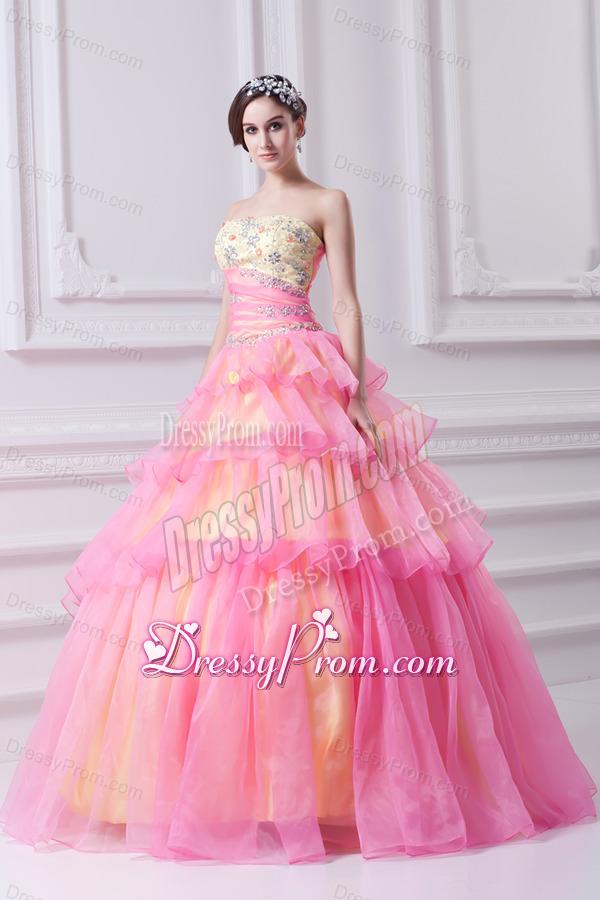 Pretty Ball Gown Strapless Beading and Appliques Hot Pink Quinceanera Dress With Zipper Up