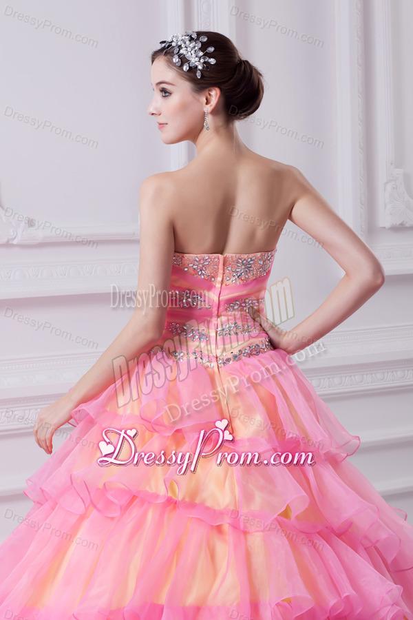 Pretty Ball Gown Strapless Beading and Appliques Hot Pink Quinceanera Dress With Zipper Up