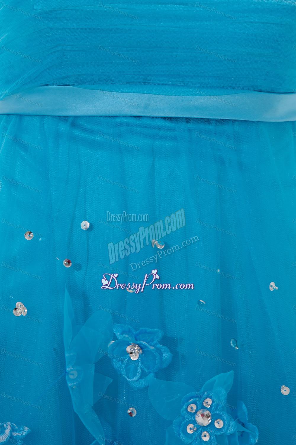 A-line Strapless Prom Dress with Beading Ruching Appliques Organza