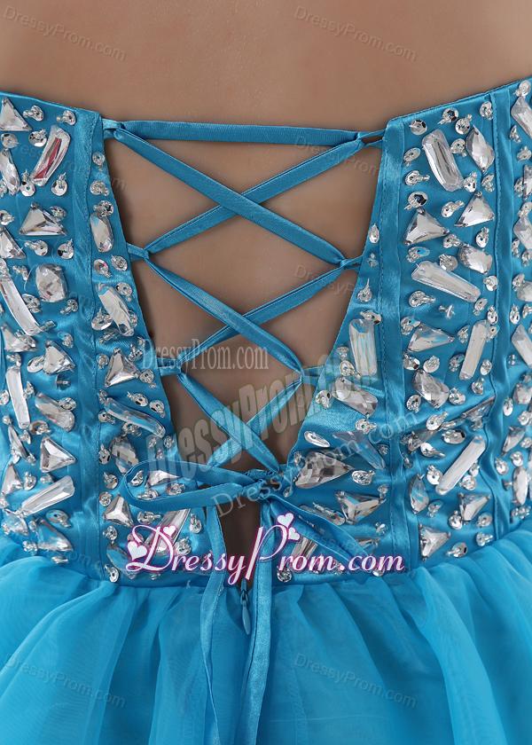 A-line Lovely Sweetheart Beading Baby Blue Prom Dress in Blue