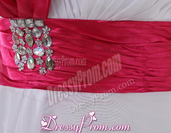 A-line One Shoulder Beading and Ruching Chiffon White Prom Dress