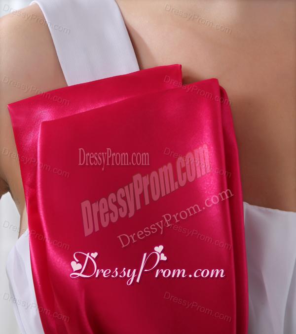 A-line One Shoulder Beading and Ruching Chiffon White Prom Dress