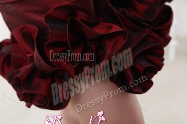 Column Burgundy Beadings Hand Made Flowers Sweetheart Prom Dress