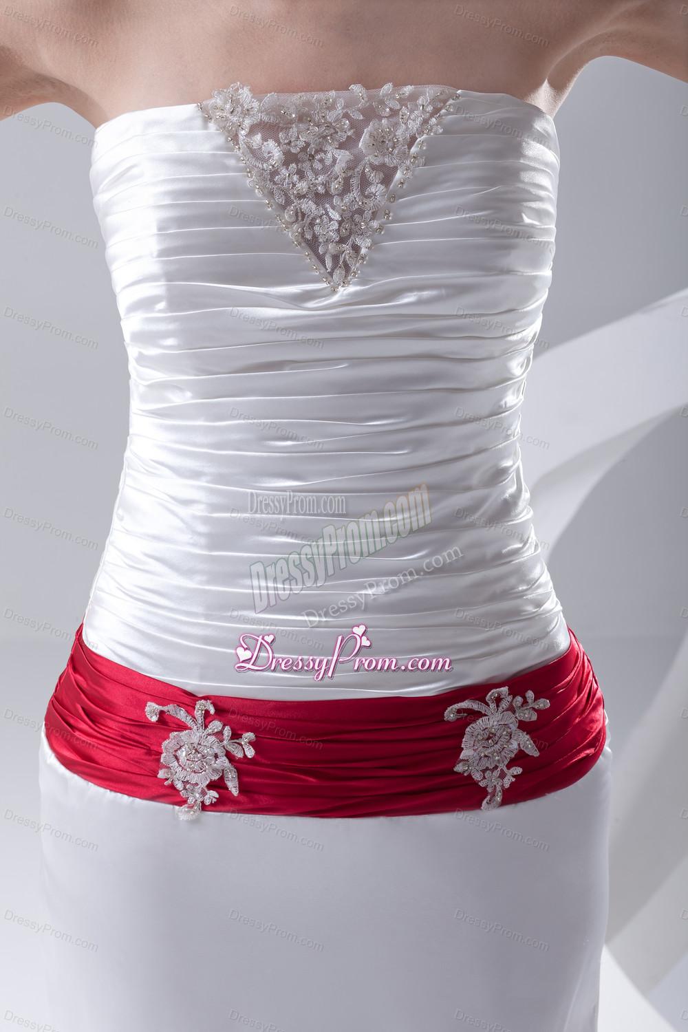 Column Ruchings Belt Beading White Brush Train Dress for Prom