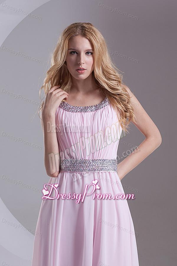 Empire Scoop Chiffon Beading Ruching Baby Pink Prom Dress