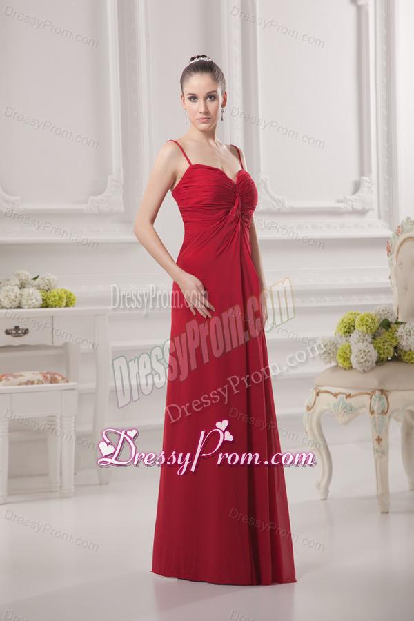 Empire Spagetti Straps Floor-length Ruching Wine Red Prom Dress
