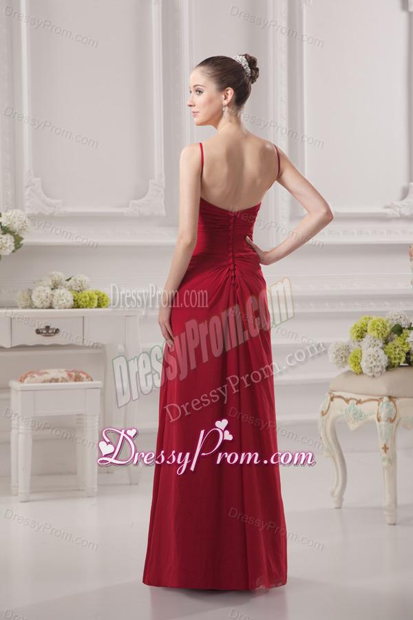 Empire Spagetti Straps Floor-length Ruching Wine Red Prom Dress