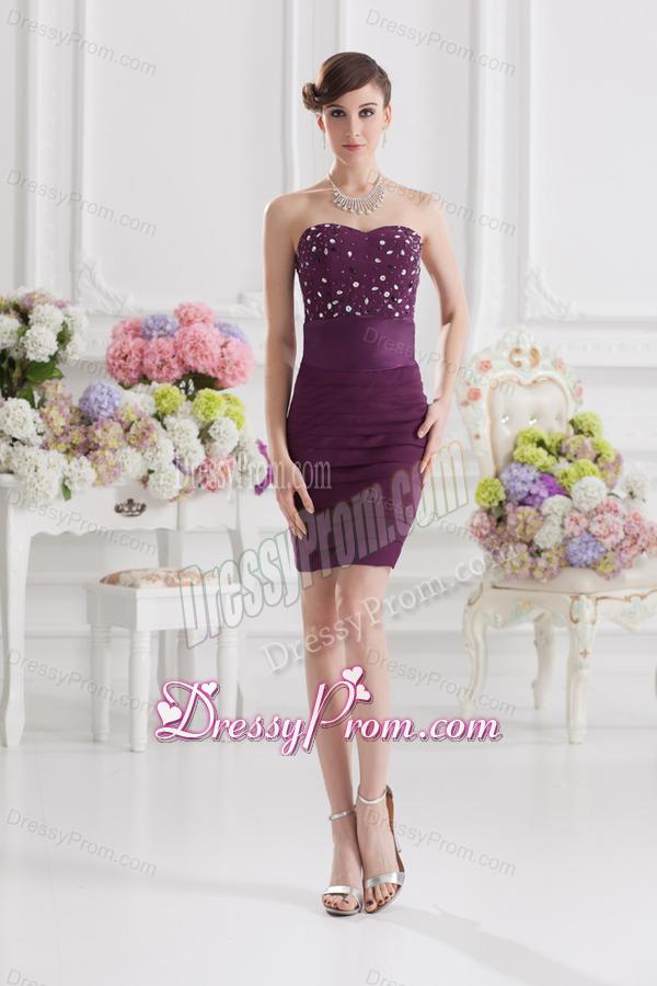 Sweetheart Column Beading and Ruffed Layers Prom Dress in Dark Purple