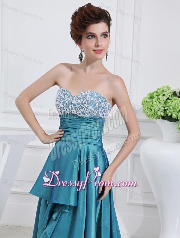 Sweetheart High-low Beading and Applique Taffeta Teal Prom Dress