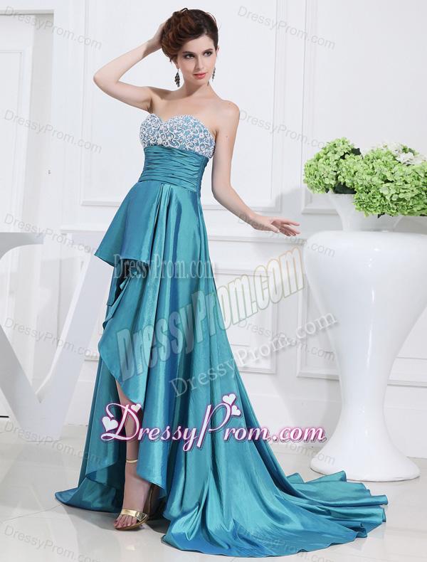 Sweetheart High-low Beading and Applique Taffeta Teal Prom Dress