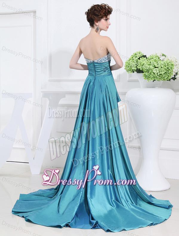 Sweetheart High-low Beading and Applique Taffeta Teal Prom Dress