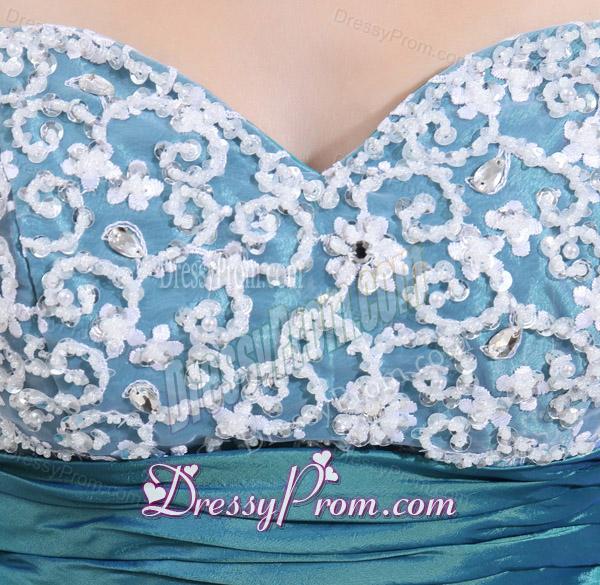 Sweetheart High-low Beading and Applique Taffeta Teal Prom Dress