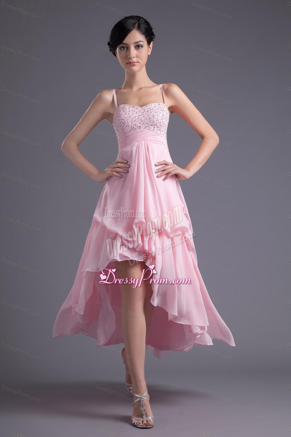 A-line Baby Pink Sweetheart Beading Chiffon High-low Prom Dress