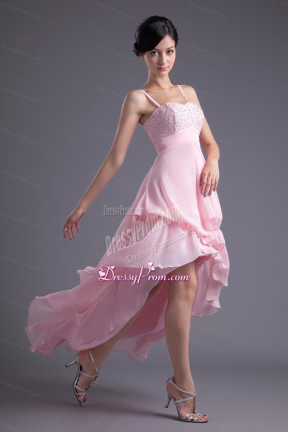 A-line Baby Pink Sweetheart Beading Chiffon High-low Prom Dress