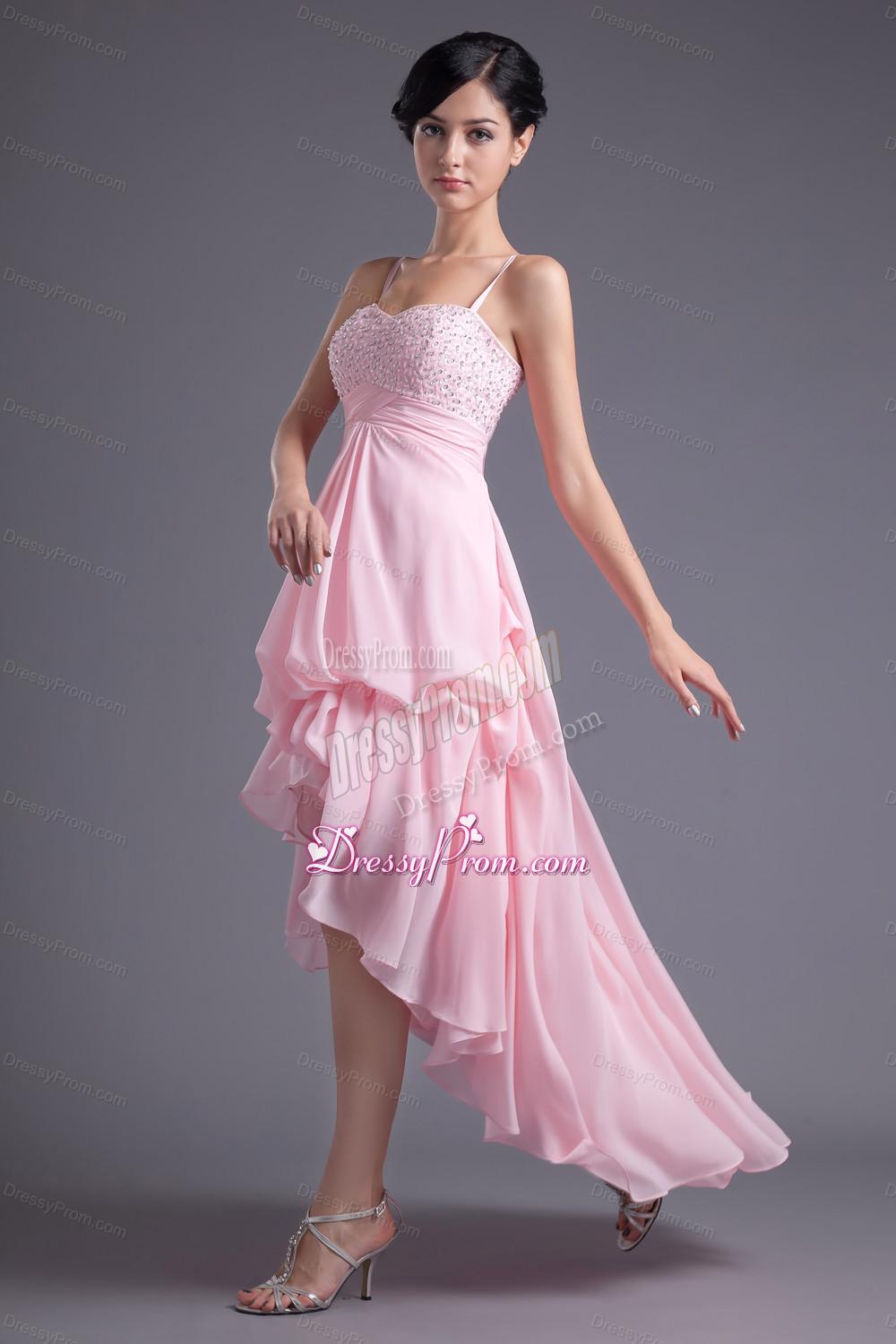A-line Baby Pink Sweetheart Beading Chiffon High-low Prom Dress