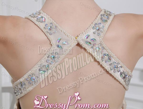 A-line Halter Top Floor-length Beading Elastic Woven Satin Prom Dress