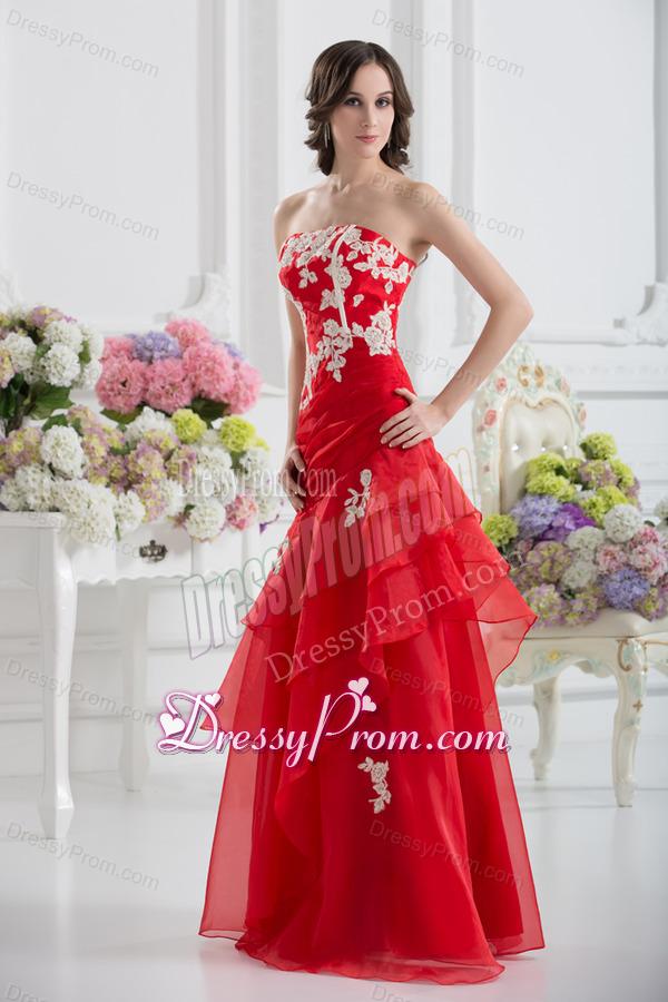 A-line Strapless Appliques Ruffled Layers Prom Dress