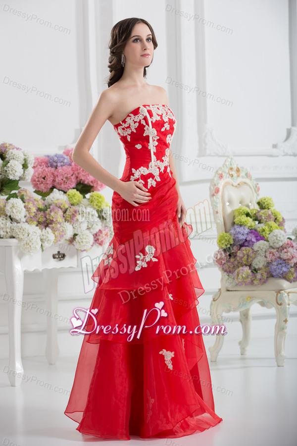 A-line Strapless Appliques Ruffled Layers Prom Dress