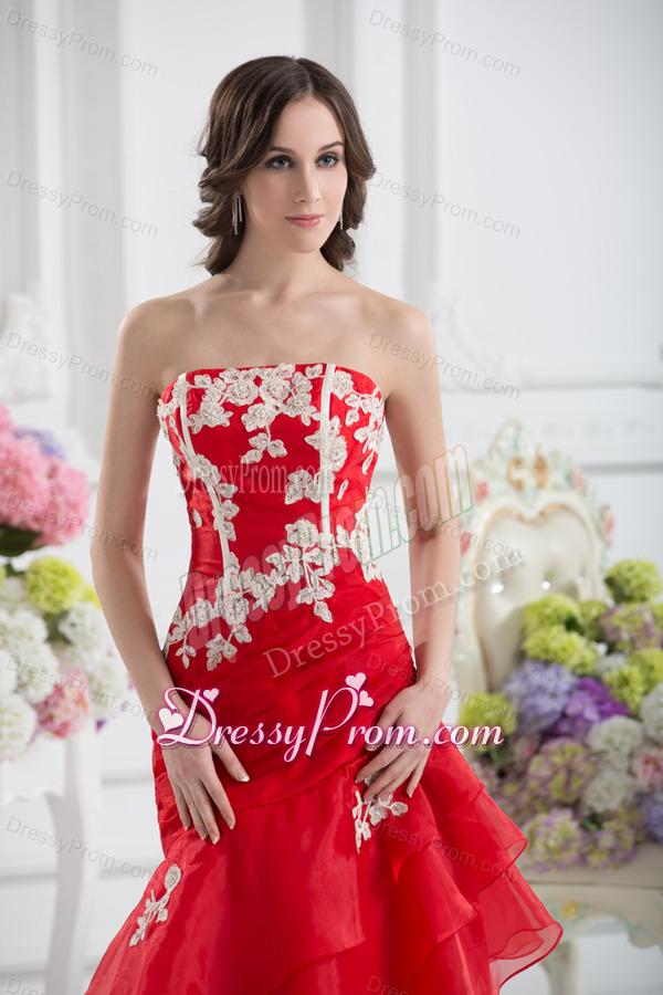 A-line Strapless Appliques Ruffled Layers Prom Dress