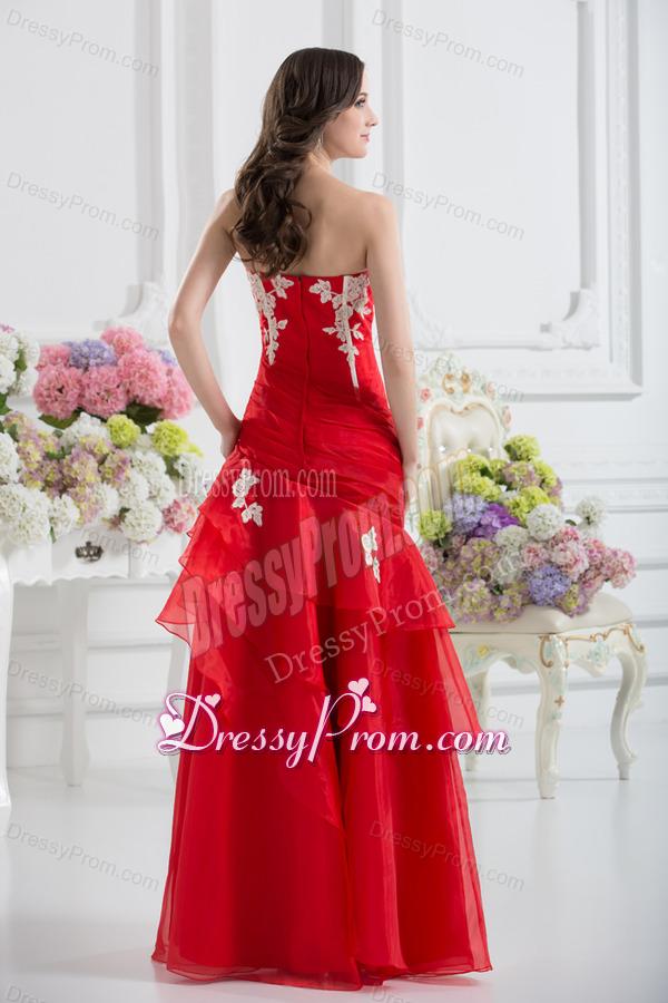 A-line Strapless Appliques Ruffled Layers Prom Dress