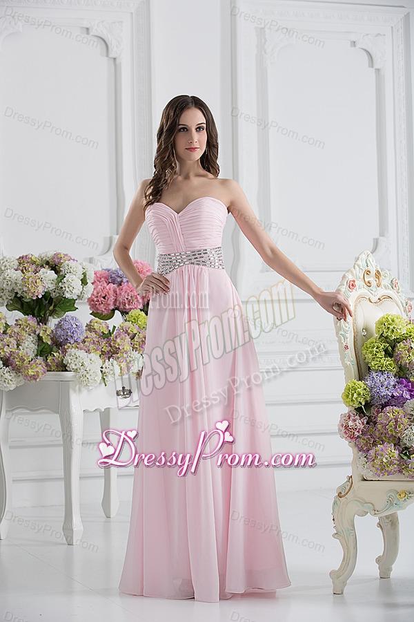 Baby Pink Sweetheart Empire Prom Dress with Ruching and Beading