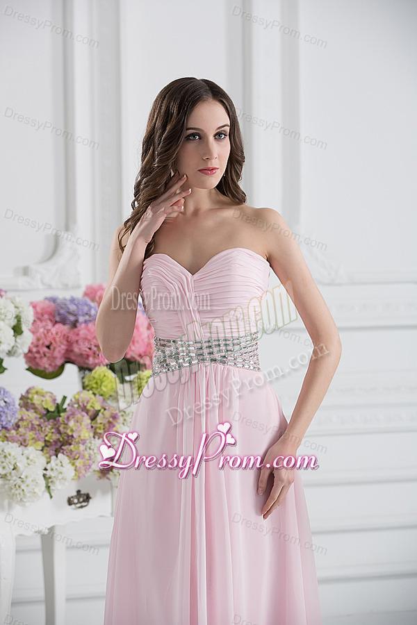 Baby Pink Sweetheart Empire Prom Dress with Ruching and Beading