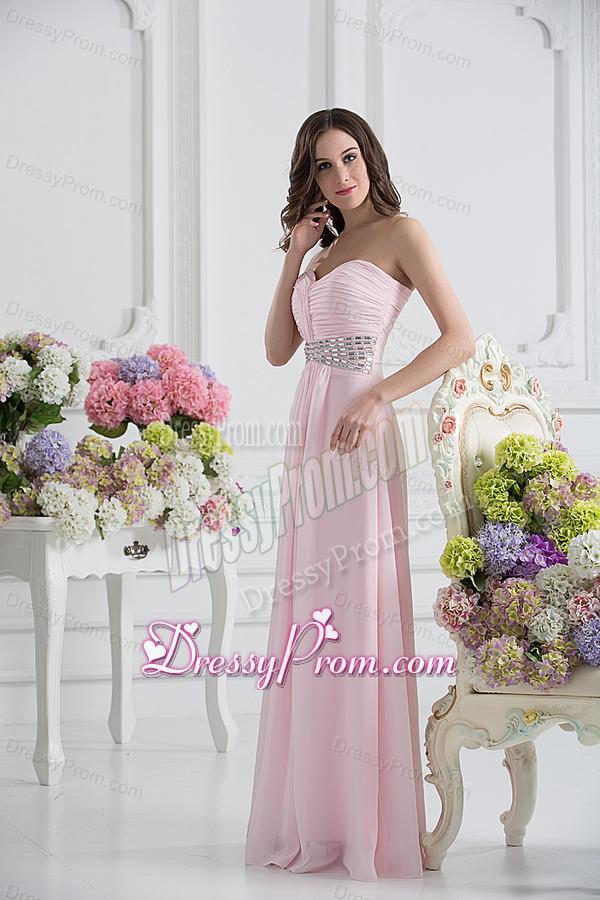 Baby Pink Sweetheart Empire Prom Dress with Ruching and Beading