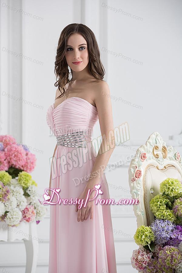 Baby Pink Sweetheart Empire Prom Dress with Ruching and Beading