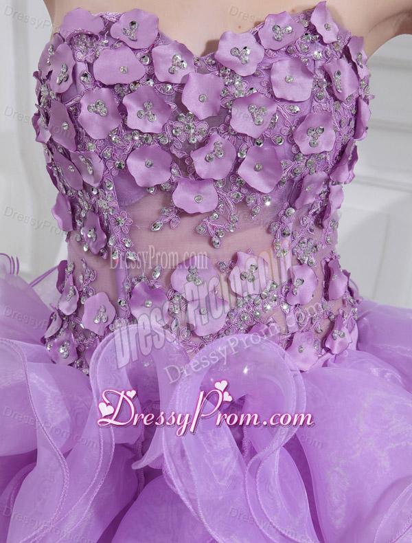 Ball Gown Sweetheart Hand Made Flower and Applique Organza Prom Dress