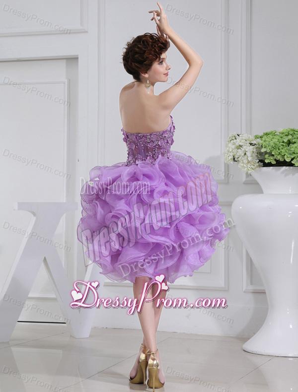 Ball Gown Sweetheart Hand Made Flower and Applique Organza Prom Dress