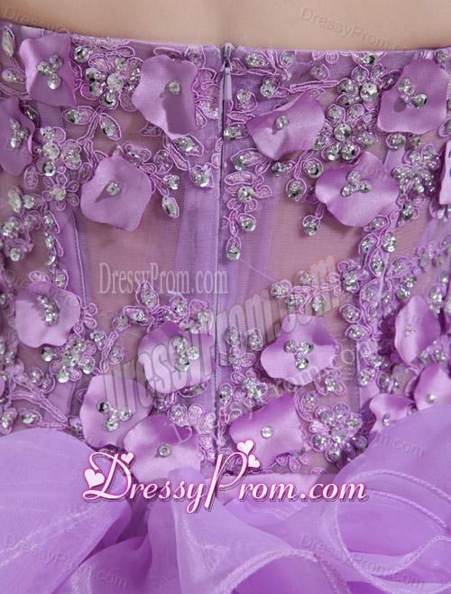 Ball Gown Sweetheart Hand Made Flower and Applique Organza Prom Dress