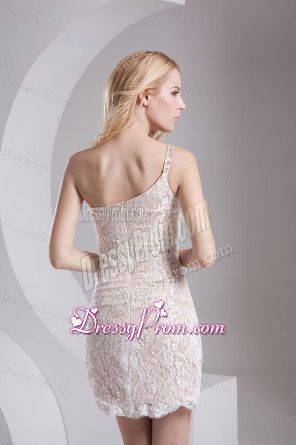 Column Linen One Shoulder Lace Asymmetrical Prom Dress with Beading