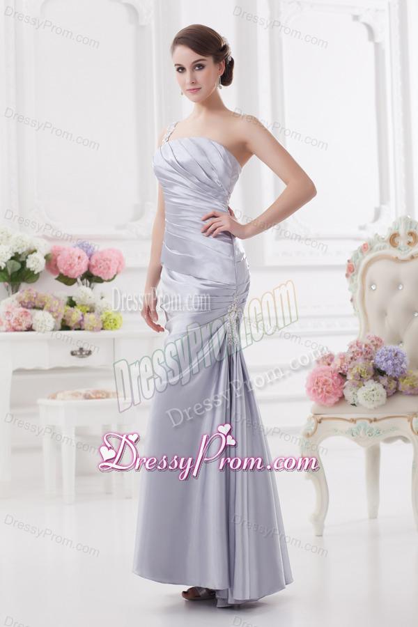 Column One Shoulder Beading and Ruching Prom Dress in Lavender