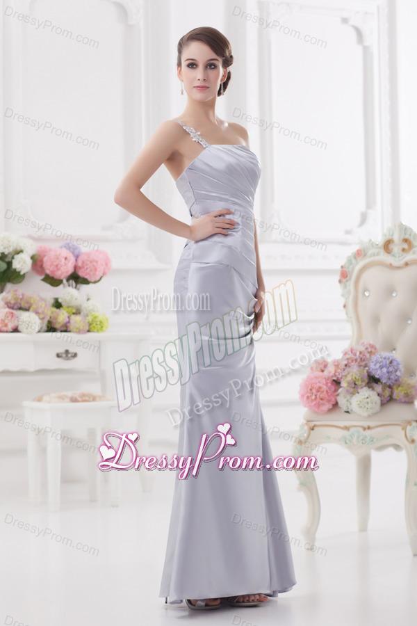 Column One Shoulder Beading and Ruching Prom Dress in Lavender