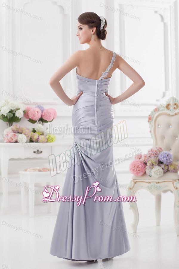 Column One Shoulder Beading and Ruching Prom Dress in Lavender
