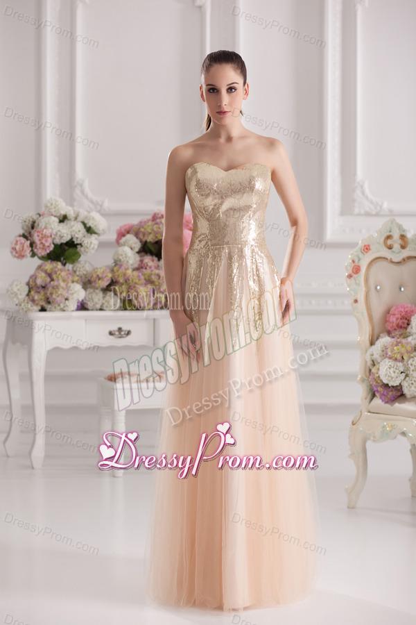Column Sweetheart Serquins Champagne Floor-length Prom Dress