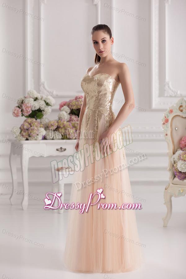 Column Sweetheart Serquins Champagne Floor-length Prom Dress
