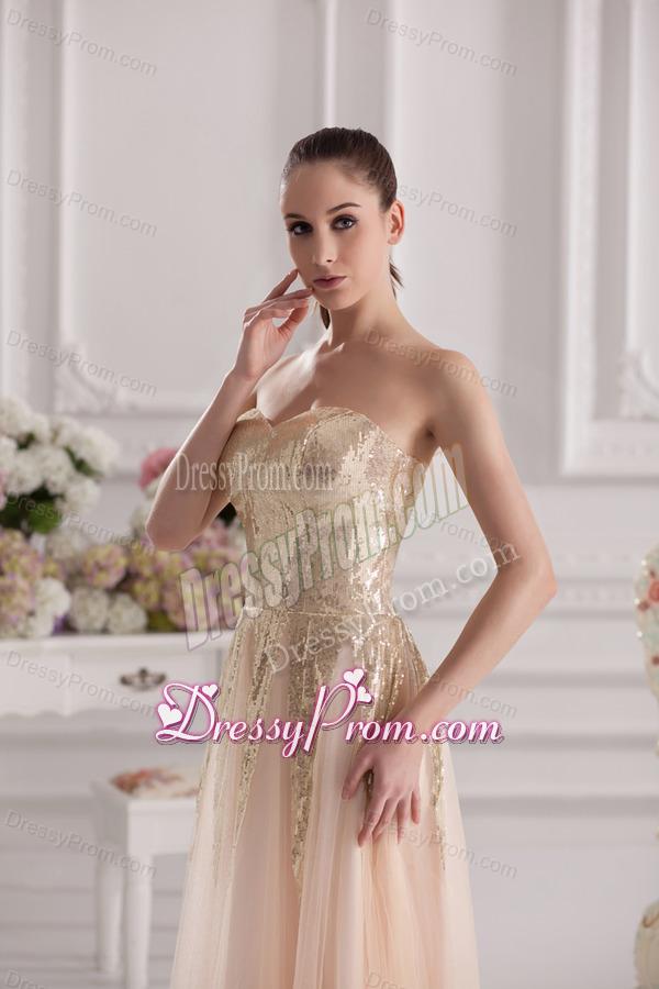 Column Sweetheart Serquins Champagne Floor-length Prom Dress