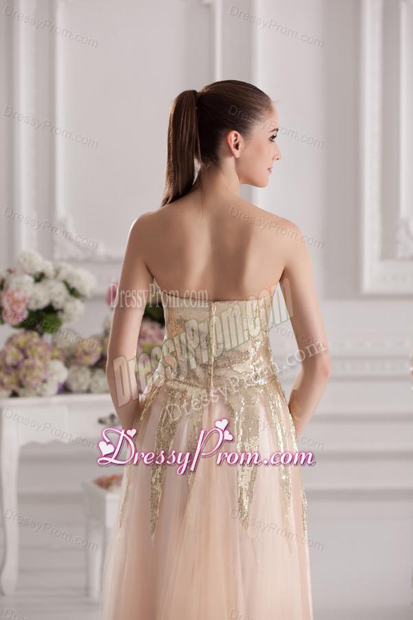 Column Sweetheart Serquins Champagne Floor-length Prom Dress