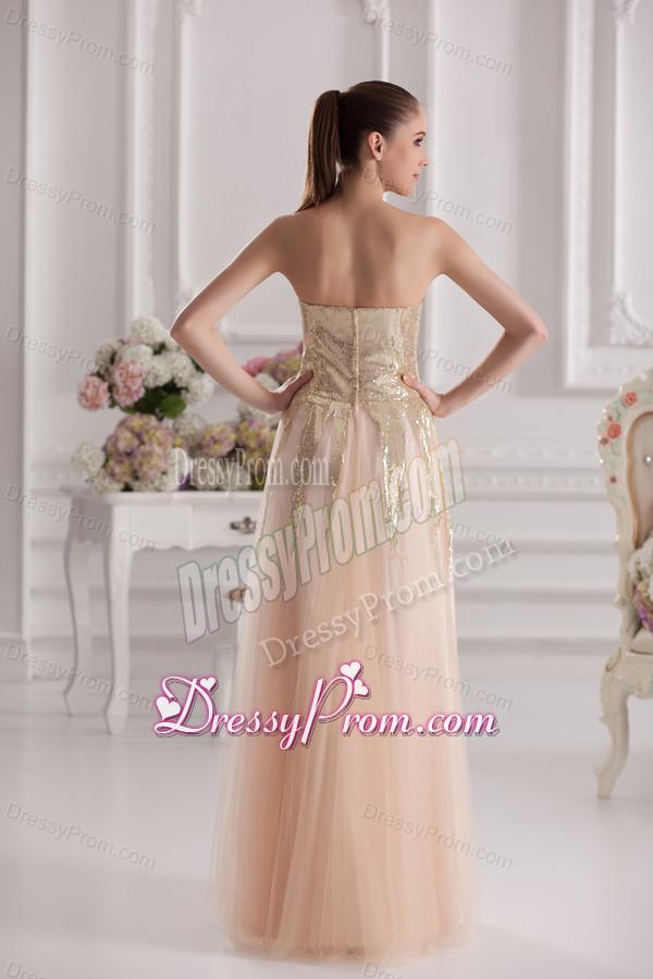 Column Sweetheart Serquins Champagne Floor-length Prom Dress