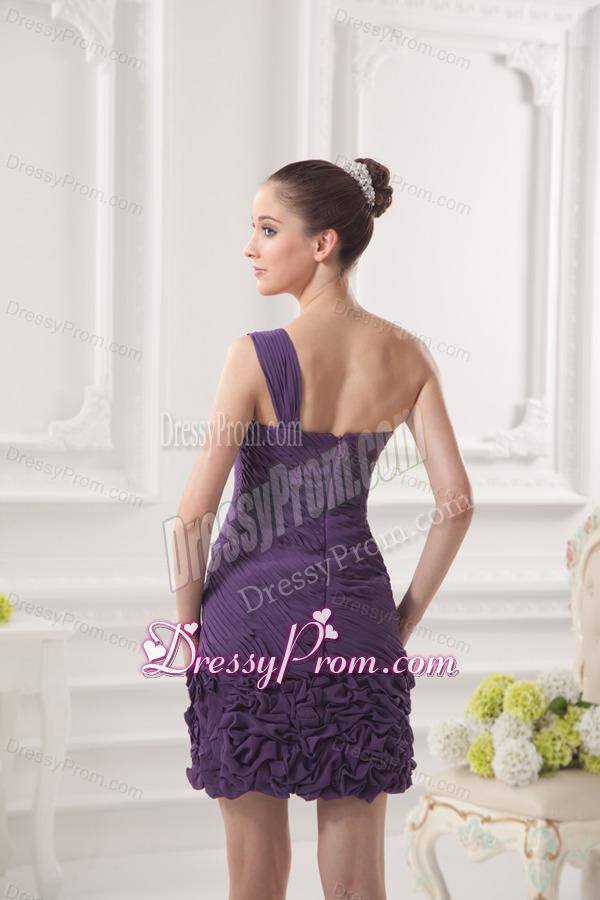 Dark Purple One Shoulder Prom Dress with Beading and Ruffles