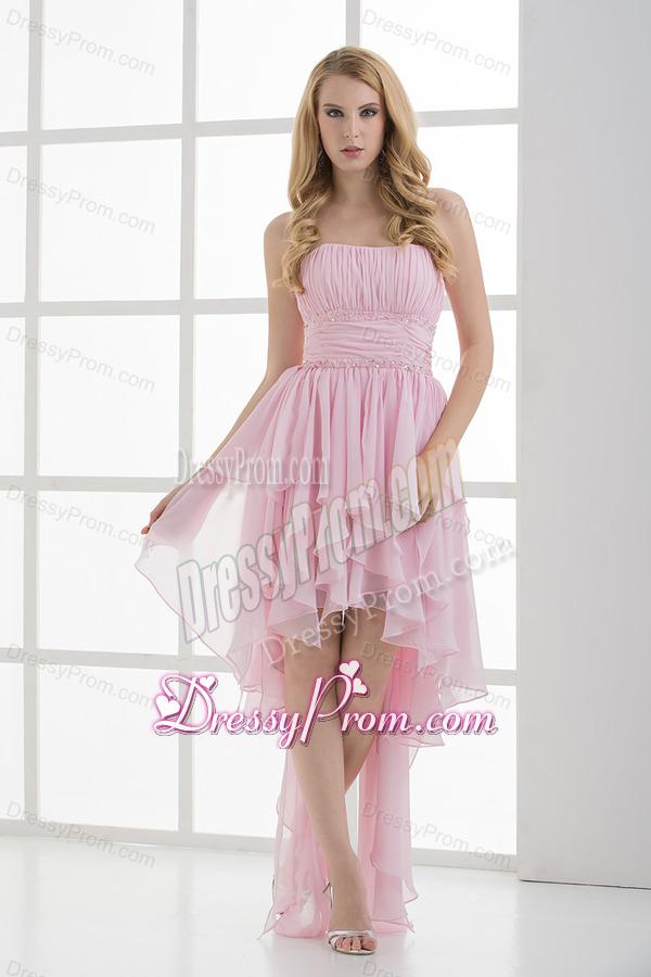 Empire Strapless High-low Ruching Baby Pink Prom Dress